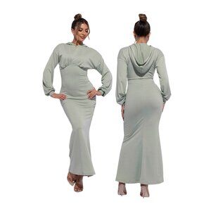 Sage 👑 Hooded Long Sleeve Maxi Dress – Chic & Cozy Elegance